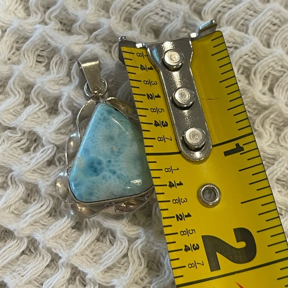 Huge Handmade Larimar Stone Set in 925 From Grand Turk Island Necklace Pendant - Picture 6 of 7